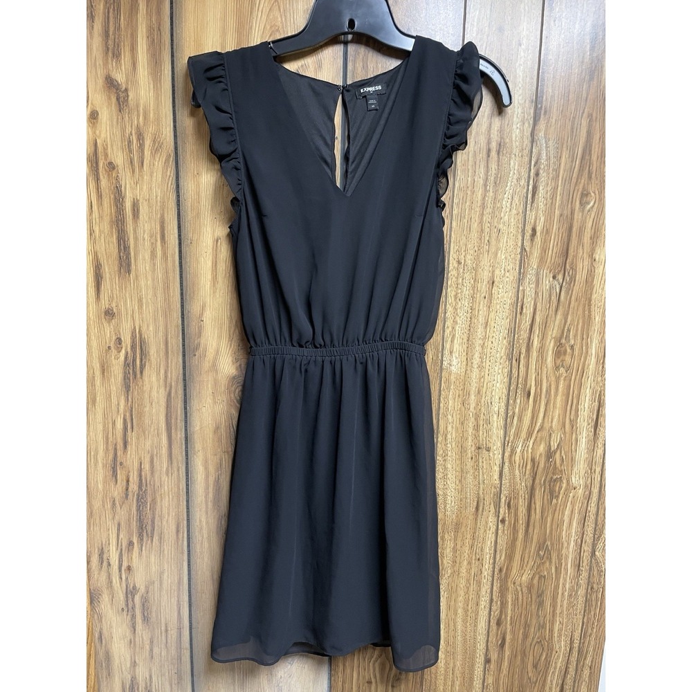Express Womens Black Cocktail Dress XS‎ Flutter Sleeves Sheer Babydoll